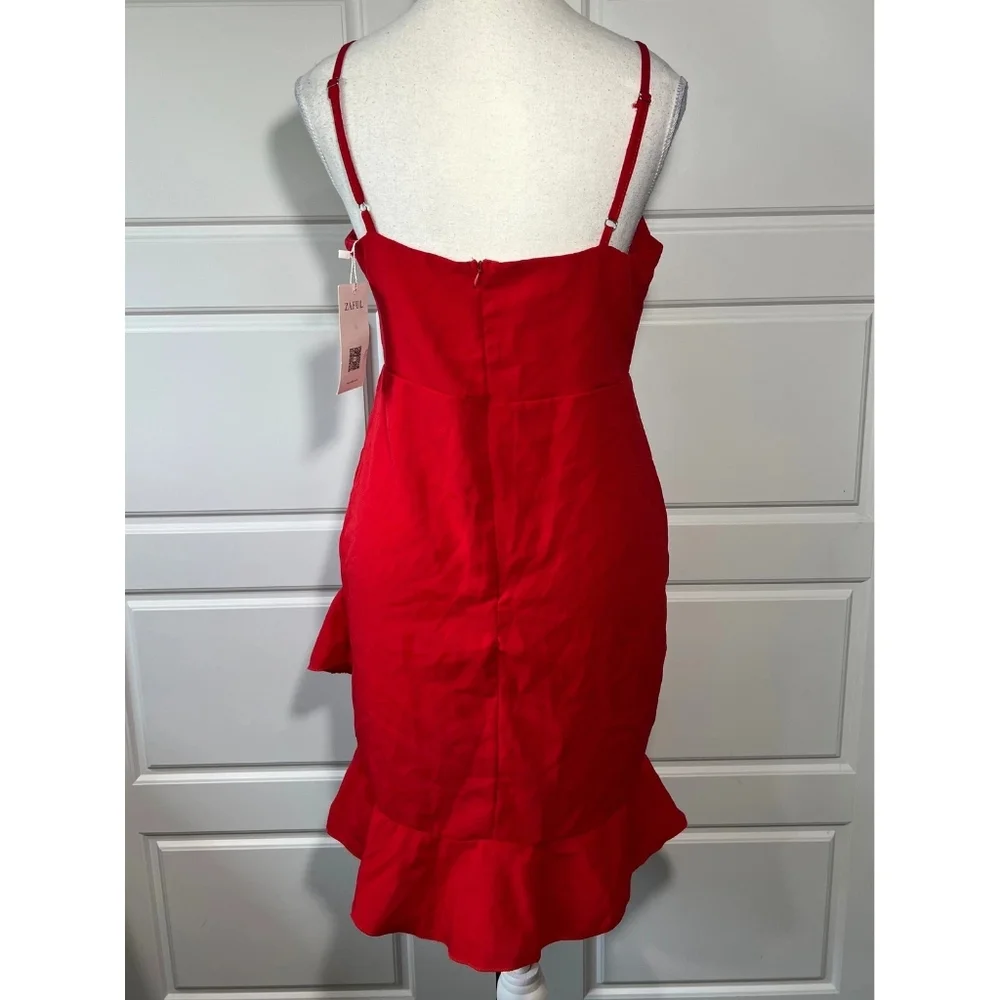 Red Ruffled Spaghetti-Strap Dress - Picture 3 of 4